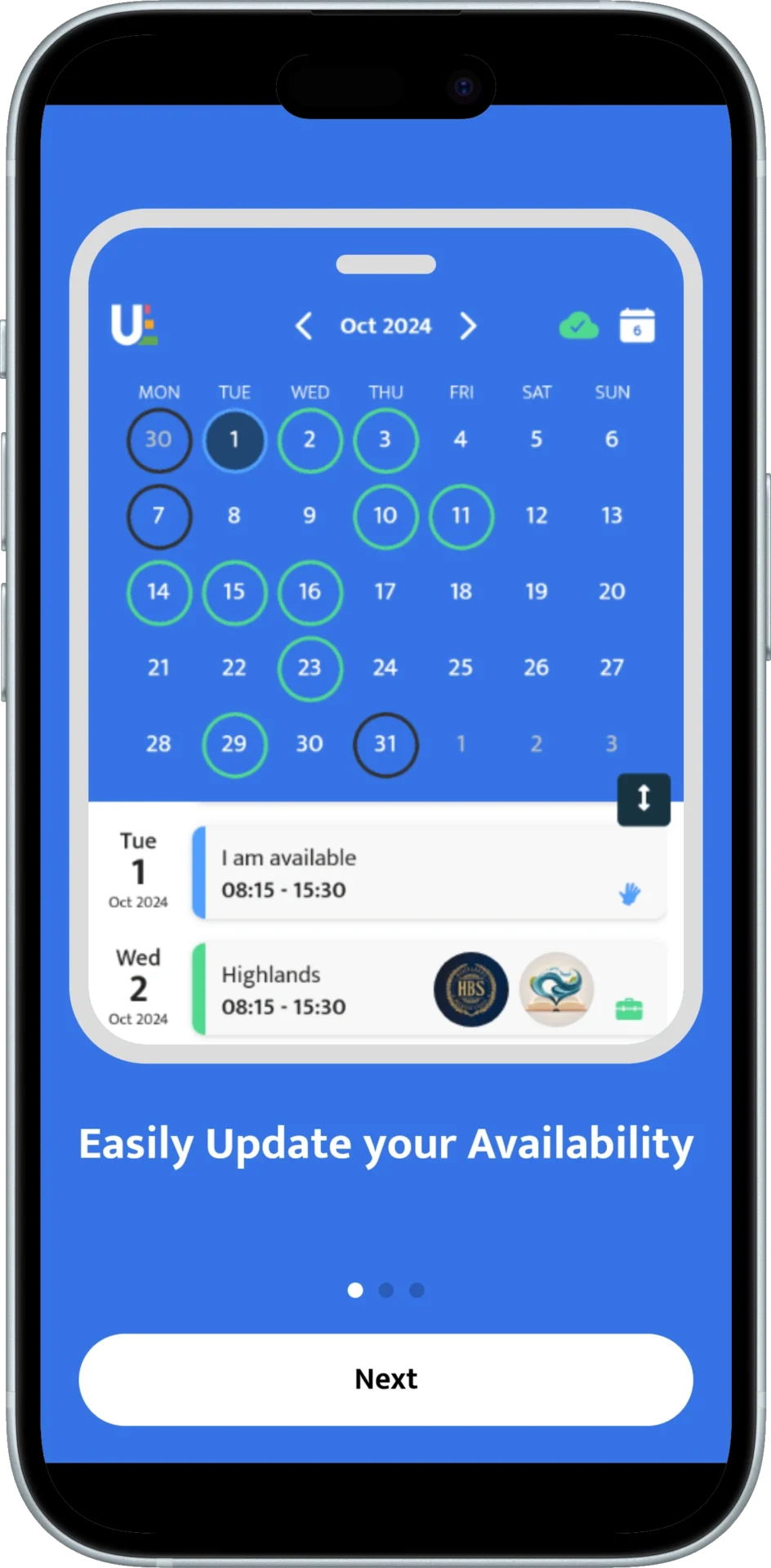 Updatedge availability sharing app onboarding calendar 